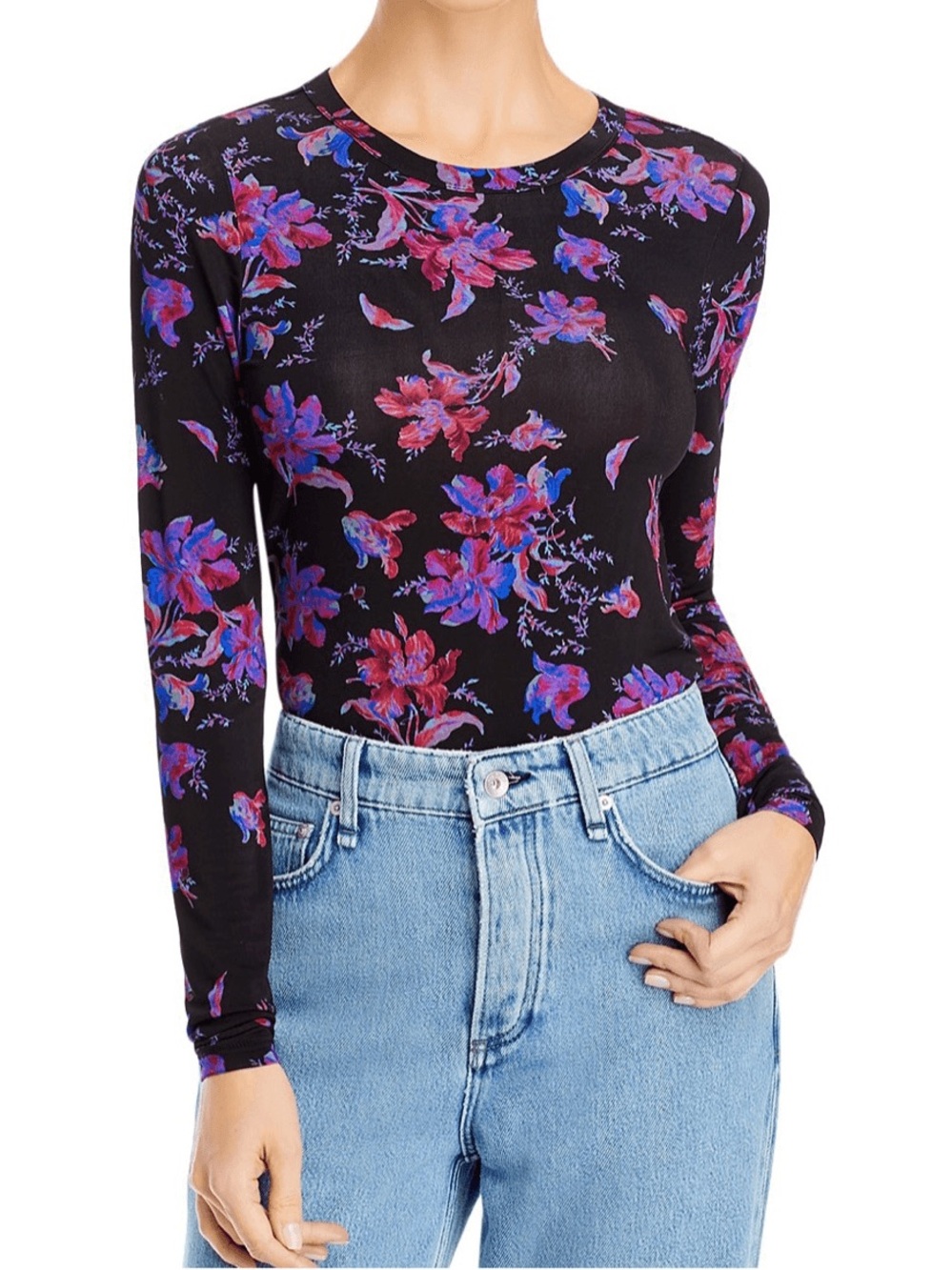 rag & bone Sabeen Long-Sleeve T-Shirt in the "Black Multi" abstract floral print